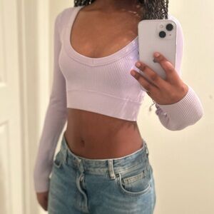 Garage Lavender Ribbed V-Neck Crop Top